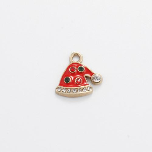 Tibetan Style Christmas Pendants, Christmas Sock, gold color plated, DIY & enamel & with rhinestone, mixed colors, 15.60x16.40x2.70mm, Sold By PC