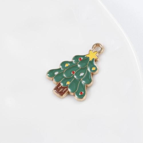 Tibetan Style Christmas Pendants, Christmas Tree, gold color plated, DIY & enamel, mixed colors, 24.80x17.20x1.30mm, Sold By PC