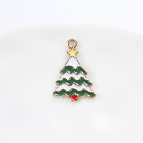 Tibetan Style Christmas Pendants, Christmas Tree, gold color plated, DIY & enamel, mixed colors, 24.30x16.30x1.30mm, Sold By PC