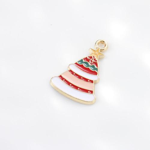 Tibetan Style Christmas Pendants, Christmas Tree, gold color plated, DIY & enamel, mixed colors, 24.20x15.70x1.30mm, Sold By PC