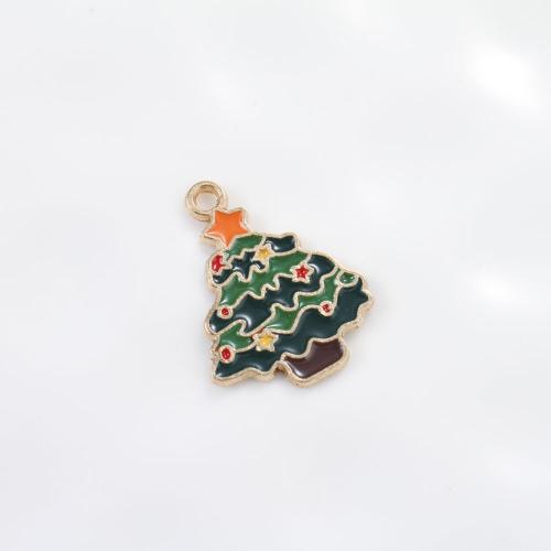 Tibetan Style Christmas Pendants, Christmas Tree, gold color plated, DIY & enamel, mixed colors, 24.20x28.60x1.30mm, Sold By PC