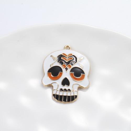 Fashion Halloween Pendant, Tibetan Style, Skull, gold color plated, Halloween Design & DIY & enamel, mixed colors, 38x28x2.50mm, Sold By PC