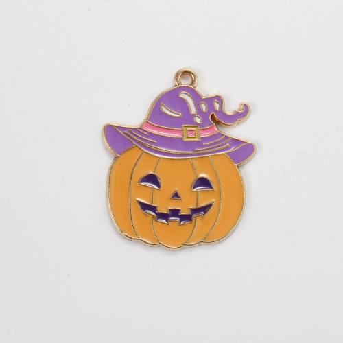 Мода Хэллоуин Кулон, цинковый сплав, Тыква, плакирован золотом, Хэллоуин дизайн & DIY & эмаль, разноцветный, 33.60x28.30x1.30mm, продается PC