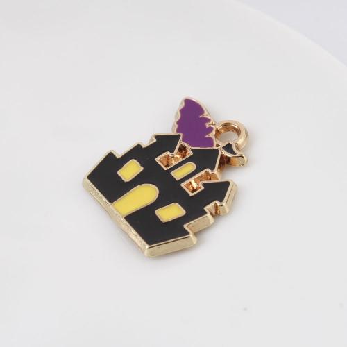 Fashion Halloween Pendant, Tibetan Style, Castle, gold color plated, Halloween Design & DIY & enamel, mixed colors, 17x16x1.30mm, Sold By PC