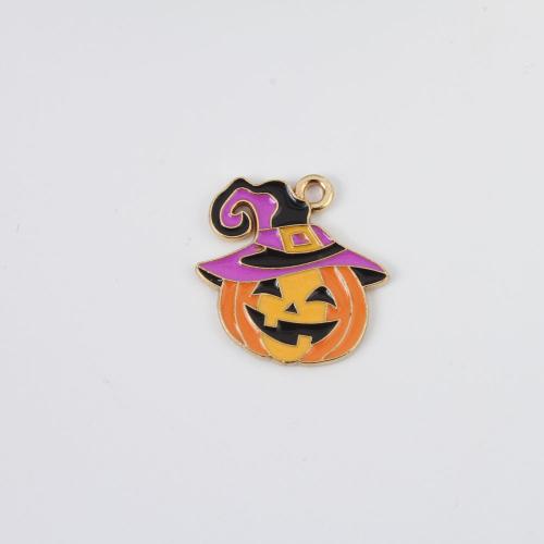 Fashion Halloween Pendant, Tibetan Style, Pumpkin, gold color plated, Halloween Design & DIY & enamel, mixed colors, 21x20.70x1.20mm, Sold By PC