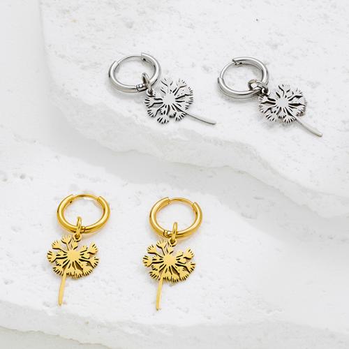 Stainless Steel Drop Earring, 304 Stainless Steel, Dandelion, plated, fashion jewelry, more colors for choice, Sold By Pair
