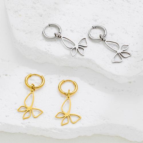 Stainless Steel Drop Earring, 304 Stainless Steel, Butterfly, plated, fashion jewelry, more colors for choice, Sold By Pair