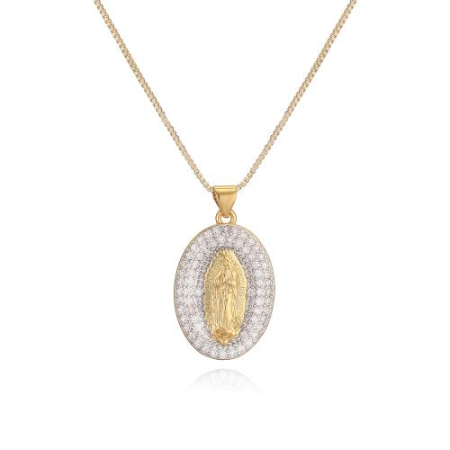 Cubic Zircon Micro Pave Brass Necklace, Virgin Mary, plated, fashion jewelry & micro pave cubic zirconia & for woman, golden, Sold By PC
