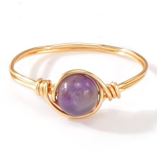 Natural Gemstone Finger Ring, Brass, with Natural Stone, fashion jewelry & different materials for choice & for woman, golden, Sold By PC