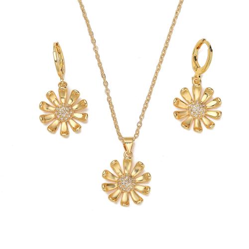 Cubic Zirconia Micro Pave Brass Jewelry Sets, Sunflower, 18K gold plated, different styles for choice & micro pave cubic zirconia & for woman, Sold By PC