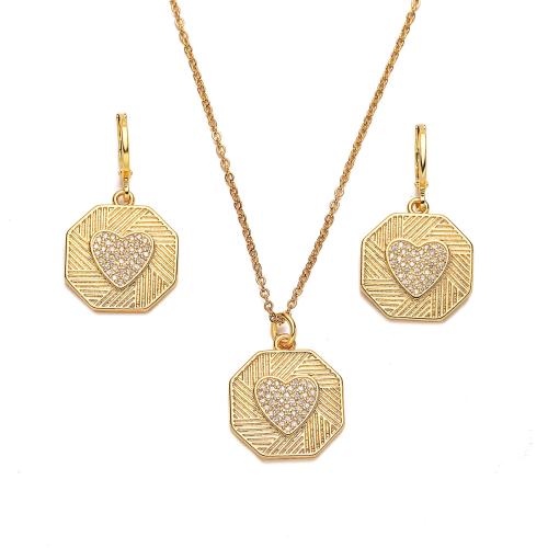Cubic Zirconia Micro Pave Brass Jewelry Sets, plated, different styles for choice & micro pave cubic zirconia & for woman, golden, Sold By PC
