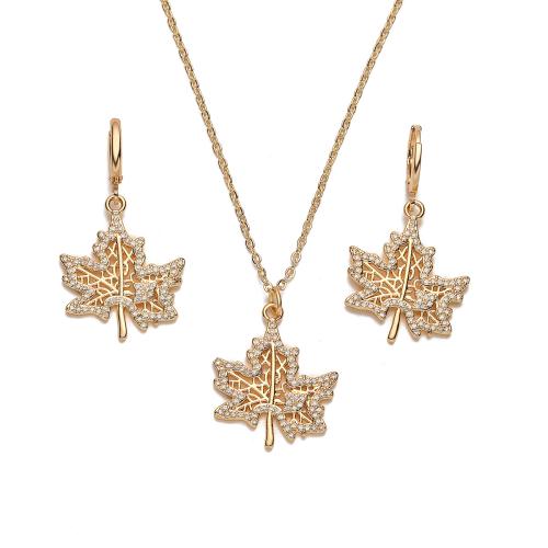 Cubic Zirconia Micro Pave Brass Jewelry Sets, Leaf, 18K gold plated, different styles for choice & micro pave cubic zirconia & for woman & hollow, Sold By PC