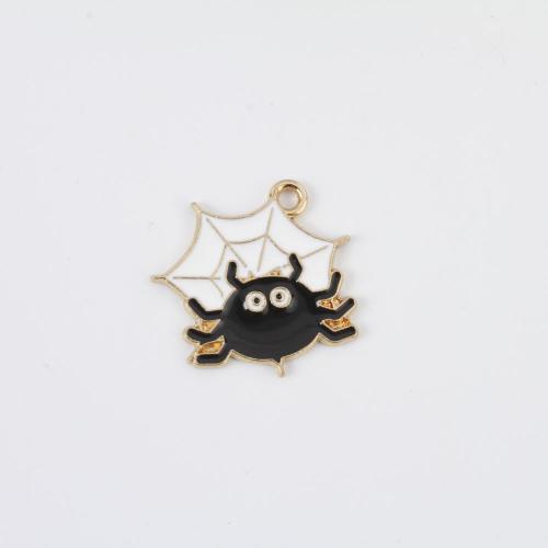 Pendant Halloween Fashion, alliage de zinc, toile d'araignée, Placage de couleur d'or, Halloween Design & DIY & émail, couleurs mélangées, 20x20.50x1.30mm, Vendu par PC