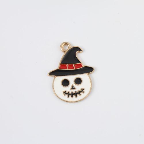 Pendant Halloween Fashion, alliage de zinc, bonhomme de neige, Placage de couleur d'or, Halloween Design & DIY & émail, couleurs mélangées, 26x20x1.20mm, Vendu par PC