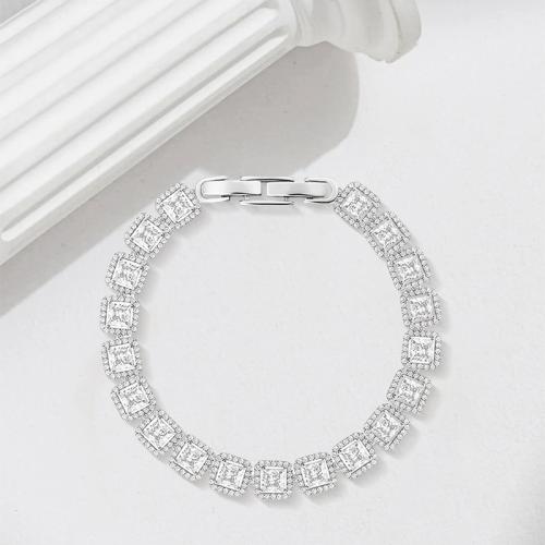 Brass Bracelet, Geometrical Pattern, plated, micro pave cubic zirconia & for woman, silver color, Length:Approx 6.7 Inch, Sold By PC