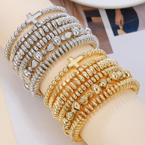 Pulseras de CCB, plástico recubierto de cobre, Joyería & multicapa, más colores para la opción, 6PCs/Set, Vendido por Set