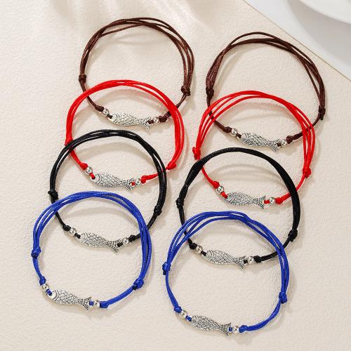 Tibetan Style Bracelet, with Polyester Cord, fashion jewelry, more colors for choice, 8PCs/Set, Sold By Set