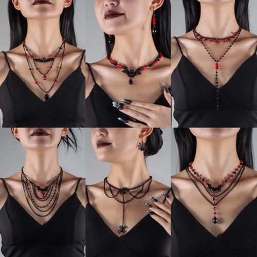Halloween Necklace, earring & necklace, Tibetan Style, with Glass & Plastic & Iron, gold color plated, Halloween Design & multilayer, more colors for choice, Sold By Set