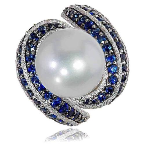 Cubic Zirconia Micro Pave Brass Ring, with Plastic Pearl, plated, different size for choice & micro pave cubic zirconia & for woman, Sold By PC