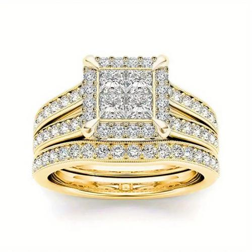 Cubic Zirconia Micro Pave Brass Ring, plated, 2 pieces & different size for choice & micro pave cubic zirconia & for woman, Sold By Set