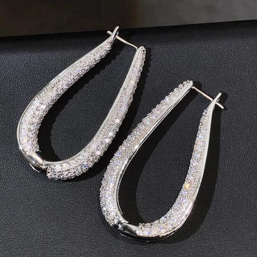 Cubic Zirconia Micro Pave Brass Earring, plated, fashion jewelry & micro pave cubic zirconia & for woman, Sold By Pair