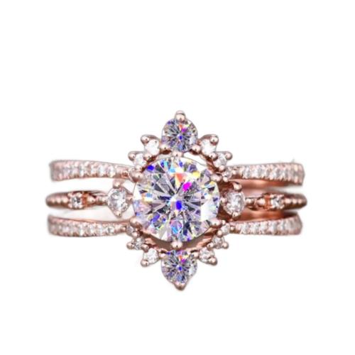 Cubic Zirconia Micro Pave Brass Ring, plated, different size for choice & micro pave cubic zirconia & for woman & hollow, rose gold color, Sold By PC