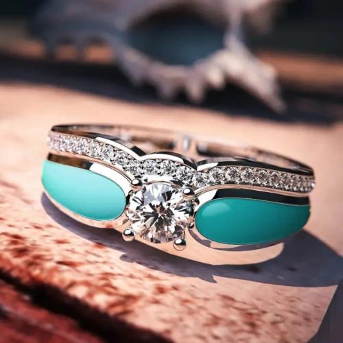 Cubic Zirconia Micro Pave Brass Ring, plated, different size for choice & micro pave cubic zirconia & for woman & enamel, Sold By PC