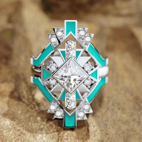 Cubic Zirconia Micro Pave Brass Ring, plated, three pieces & different size for choice & micro pave cubic zirconia & for woman & enamel, Sold By Set