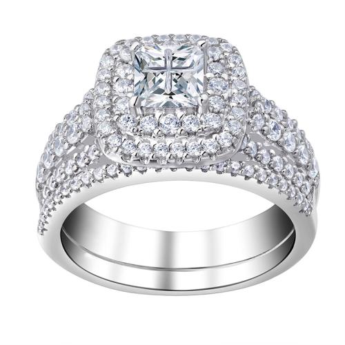 Cubic Zirconia Micro Pave Brass Ring, plated, 2 pieces & different size for choice & micro pave cubic zirconia & for woman, Sold By Set