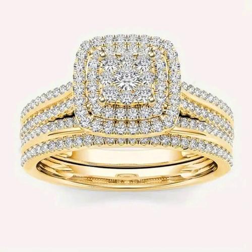 Cubic Zirconia Micro Pave Brass Ring, plated, 2 pieces & different size for choice & micro pave cubic zirconia & for woman, Sold By Set