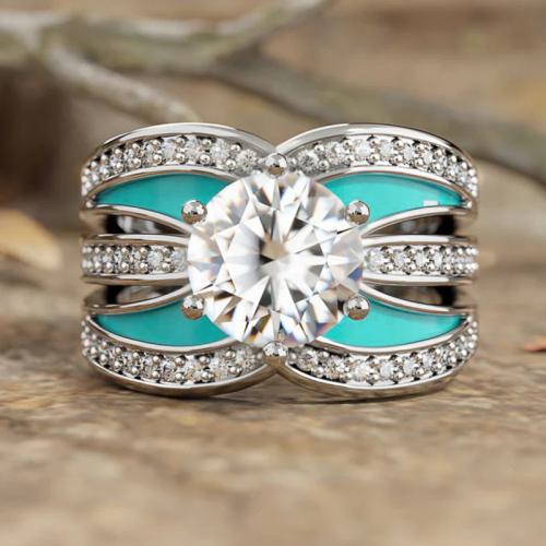 Cubic Zirconia Micro Pave Brass Ring, plated, different size for choice & micro pave cubic zirconia & for woman & enamel & hollow, Sold By PC