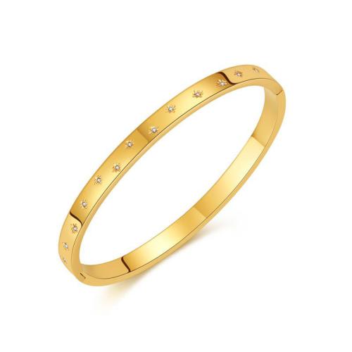 304 Stainless Steel Bangle, plated, fashion jewelry & micro pave cubic zirconia & for woman, golden, Sold By PC