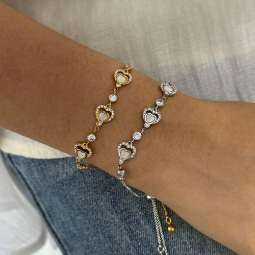 Stainless Steel Jewelry Bracelet, 304 Stainless Steel, with White Shell, plated, different styles for choice & micro pave cubic zirconia & for woman, more colors for choice, Length:Approx 22 cm, Sold By PC