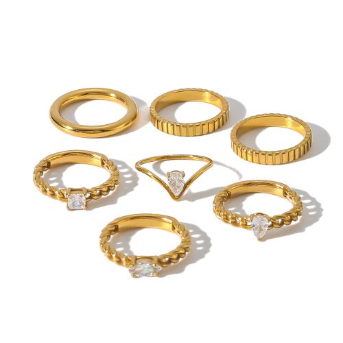 Cubic Zirconia Stainless Steel Finger Ring, 304 Stainless Steel, 18K gold plated, different styles for choice & micro pave cubic zirconia & for woman, Sold By PC