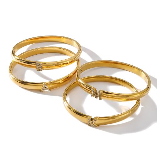 Stainless Steel Bangle, 304 Stainless Steel, plated, different designs for choice & micro pave cubic zirconia & for woman, golden, Sold By PC