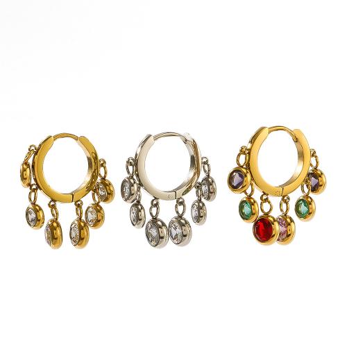 Stainless Steel Drop Earring, 304 Stainless Steel, plated, fashion jewelry & micro pave cubic zirconia & for woman, more colors for choice, Sold By Pair