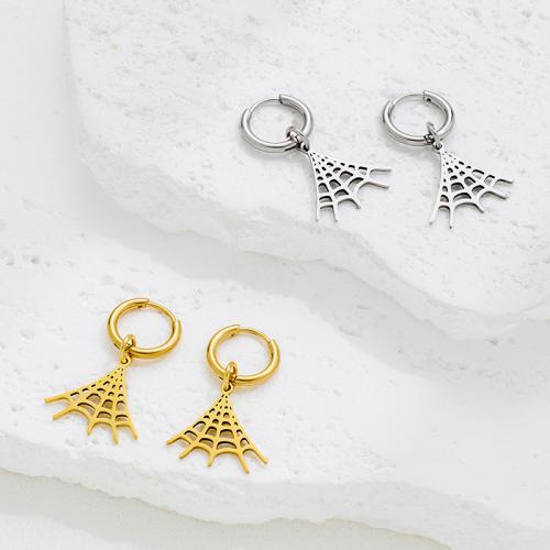 Stainless Steel Drop Earring, 304 Stainless Steel, Spider Web, plated, Halloween Design & fashion jewelry, more colors for choice, Sold By Pair