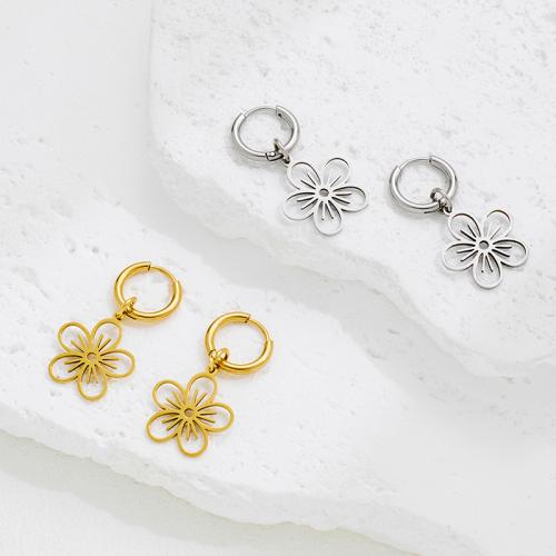 Stainless Steel Drop Earring, 304 Stainless Steel, Flower, plated, fashion jewelry, more colors for choice, Sold By Pair