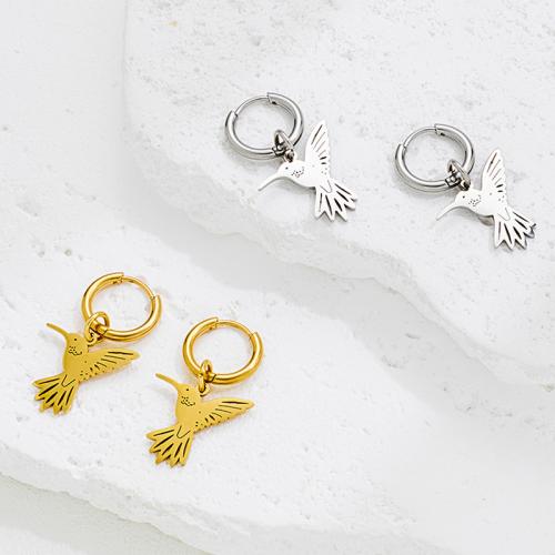 Stainless Steel Drop Earring, 304 Stainless Steel, Bird, plated, fashion jewelry, more colors for choice, Sold By Pair