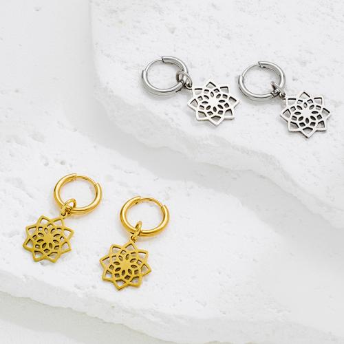 Stainless Steel Drop Earring, 304 Stainless Steel, Datura Stramonium, plated, fashion jewelry, more colors for choice, Sold By Pair