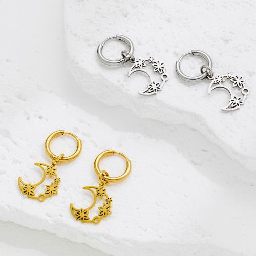 Stainless Steel Drop Earring, 304 Stainless Steel, Moon, plated, fashion jewelry, more colors for choice, Sold By Pair