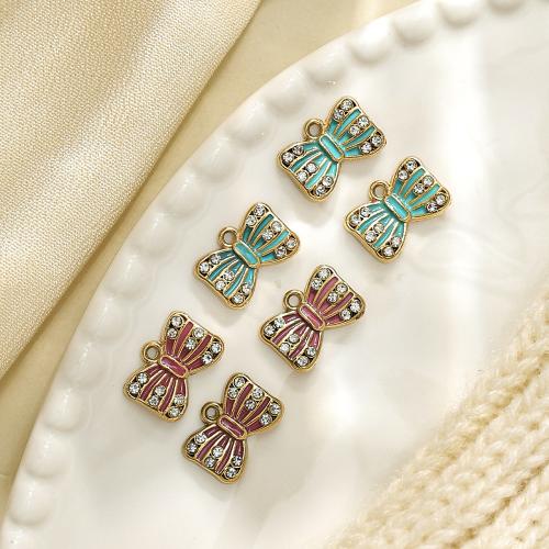 Ювелирные подвески из нержавеющей стали, Нержавеющая сталь 304, Бантик, плакирован золотом, DIY & инкрустированное микро кубического циркония, Много цветов для выбора, 10ПК/сумка, продается сумка