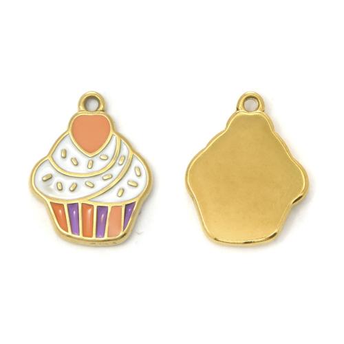 Colgantes de Acero Inoxidable, acero inoxidable 304, Tarta, chapado en color dorado, Bricolaje & esmalte, color mixto, 10PCs/Bolsa, Vendido por Bolsa
