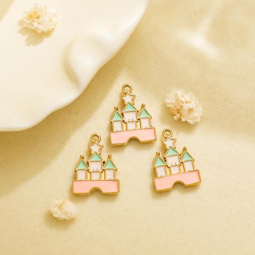 Stainless Steel Pendants, 304 Stainless Steel, Castle, gold color plated, DIY & enamel, mixed colors, 10PCs/Bag, Sold By Bag