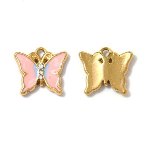 Acero inoxidable Colgantes Animal, acero inoxidable 304, Mariposa, chapado, Bricolaje & micro arcilla de zirconia cúbica & esmalte, color mixto, 10PCs/Bolsa, Vendido por Bolsa