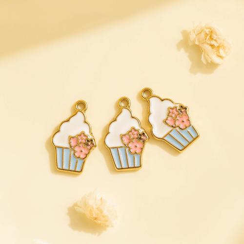 Stainless Steel Pendants, 304 Stainless Steel, Ice Cream, plated, DIY & enamel, mixed colors, 10PCs/Bag, Sold By Bag