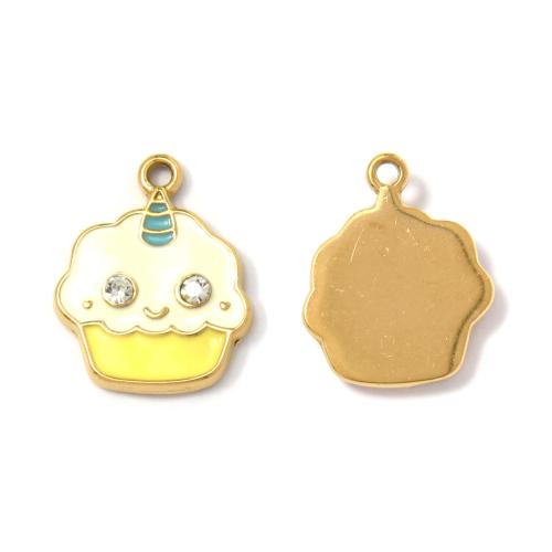 Stainless Steel Pendants, 304 Stainless Steel, Cake, plated, DIY & micro pave cubic zirconia & enamel, mixed colors, 10PCs/Bag, Sold By Bag