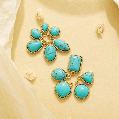 Gemstone Pendants Jewelry, 304 Stainless Steel, with Gemstone, gold color plated, DIY, golden, 10PCs/Bag, Sold By Bag