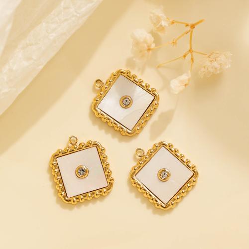 Stainless Steel Pendants, 304 Stainless Steel, with Pearl Oyster, gold color plated, DIY & with rhinestone, golden, 10PCs/Bag, Sold By Bag