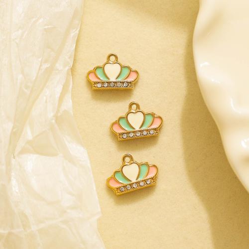 Stainless Steel Pendants, 304 Stainless Steel, Crown, gold color plated, DIY & enamel & with rhinestone, golden, 10PCs/Bag, Sold By Bag